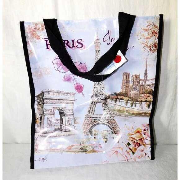 Paris Themed Reusable Tote Bag With Eiffel Tower Print - Picture 1 of 13